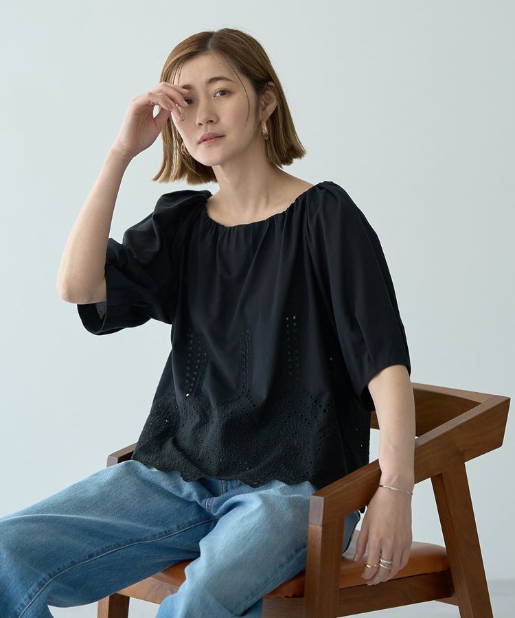 YECCA VECCA「アイレット刺繍タックスリーブブラウス」|シャツ・ブラウス|
