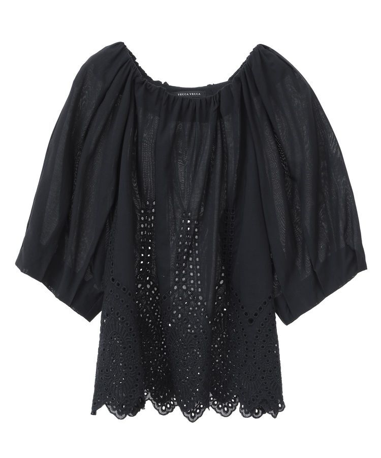 YECCA VECCA「アイレット刺繍タックスリーブブラウス」|シャツ・ブラウス|