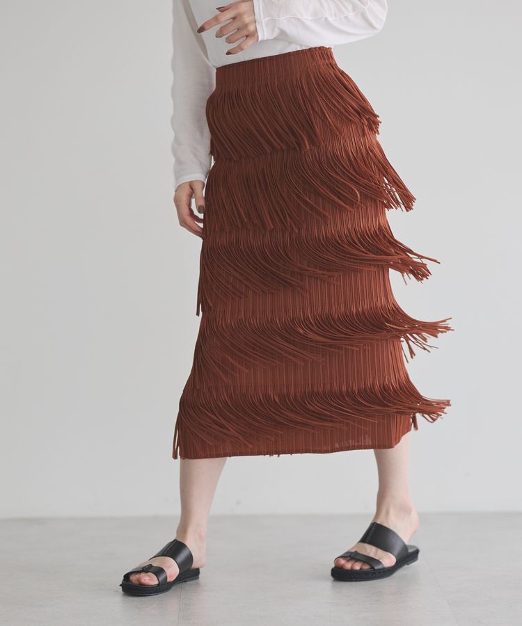 GARAGE OF GOOD CLOTHING「フリンジプリーツスカート」|スカート|Camel