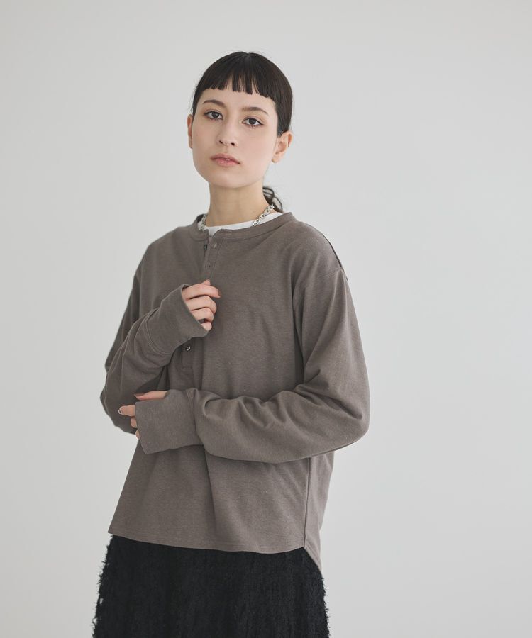 GARAGE OF GOOD CLOTHING「【日本製】ヘンプジャージーヘンリーネックプルオーバー」|Tシャツ・カットソー|Gray Beige