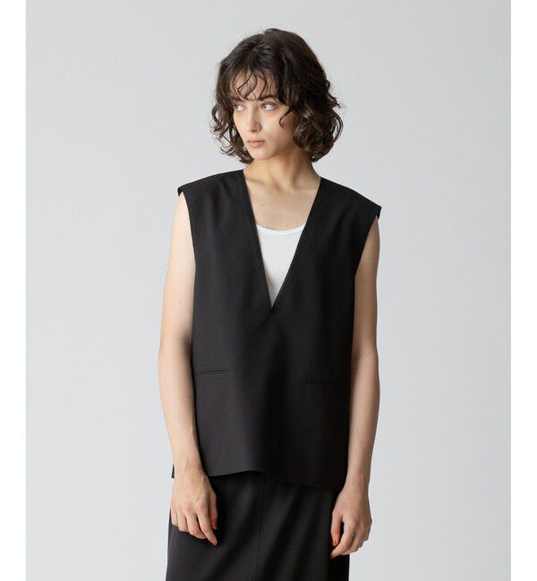 allureville「【セットアップ対応可能】トロピカルVネックジレ」|ベスト・ジレ|ブラック