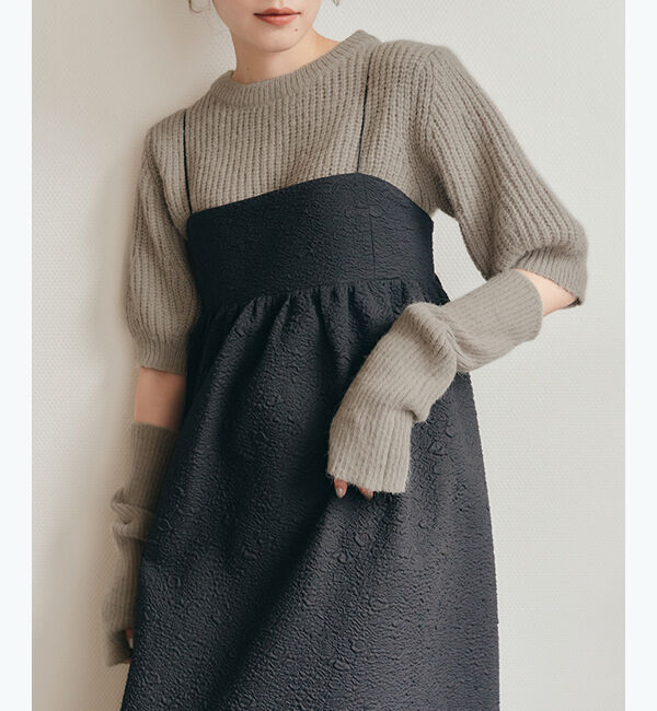 titivate「アームウォーマー付パフスリーブニット」|ニット・セーター|グレージュ