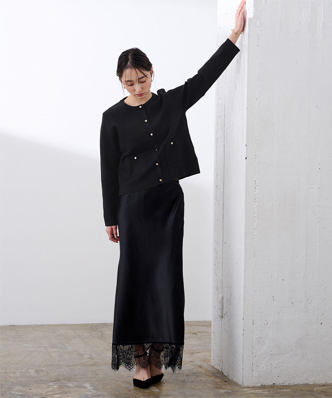 ur's「ゴールド釦ポケットデザインニットジャケット」|ニット・セーター|