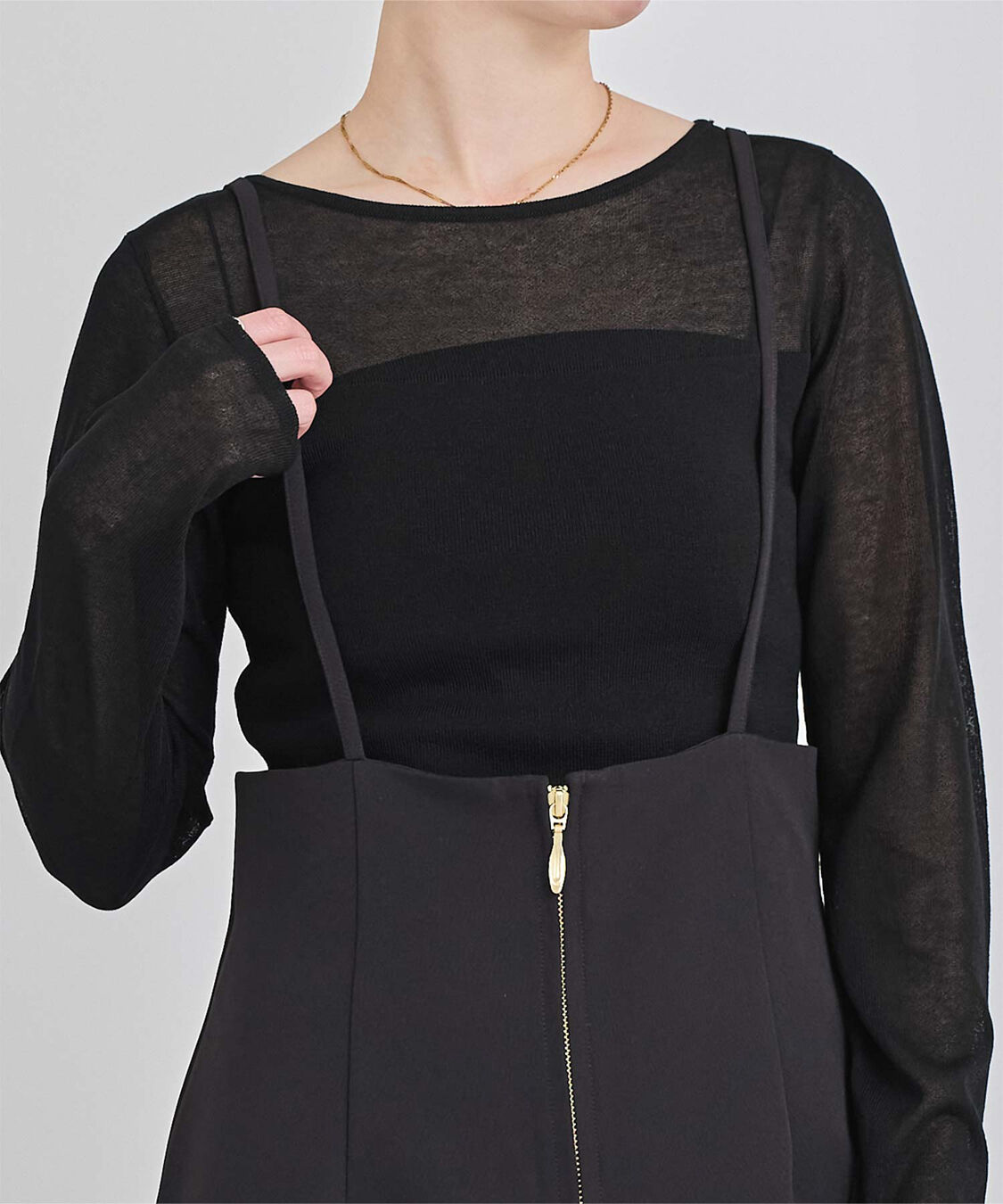 ur's「シアー切替ボートネックニット」|Tシャツ・カットソー|ブラック