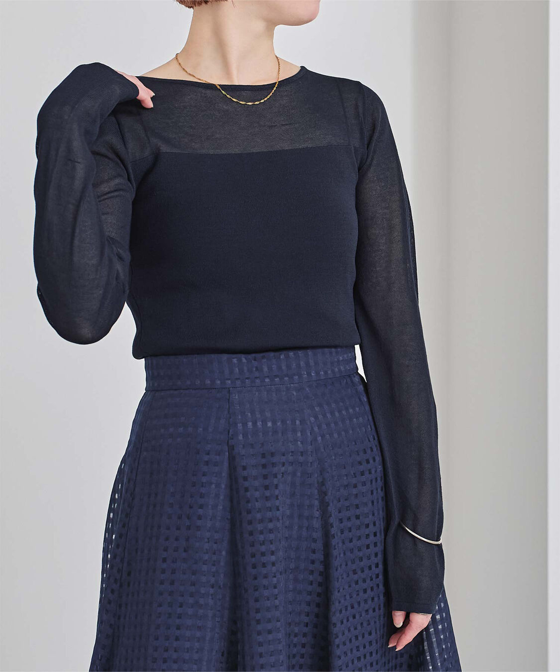 ur's「シアー切替ボートネックニット」|Tシャツ・カットソー|