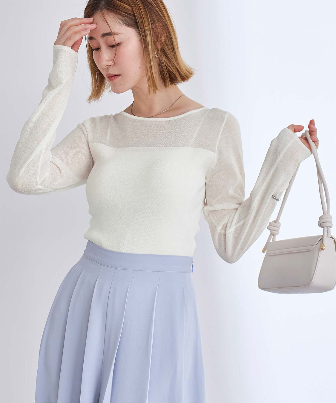 ur's「シアー切替ボートネックニット」|Tシャツ・カットソー|
