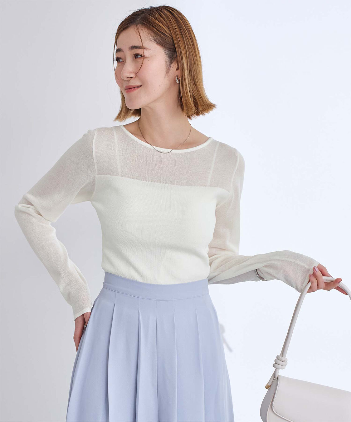 ur's「シアー切替ボートネックニット」|Tシャツ・カットソー|