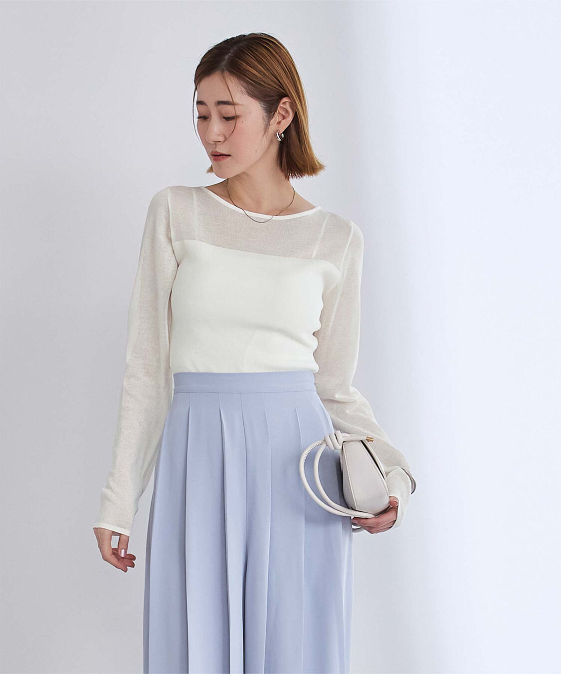 ur's「シアー切替ボートネックニット」|Tシャツ・カットソー|
