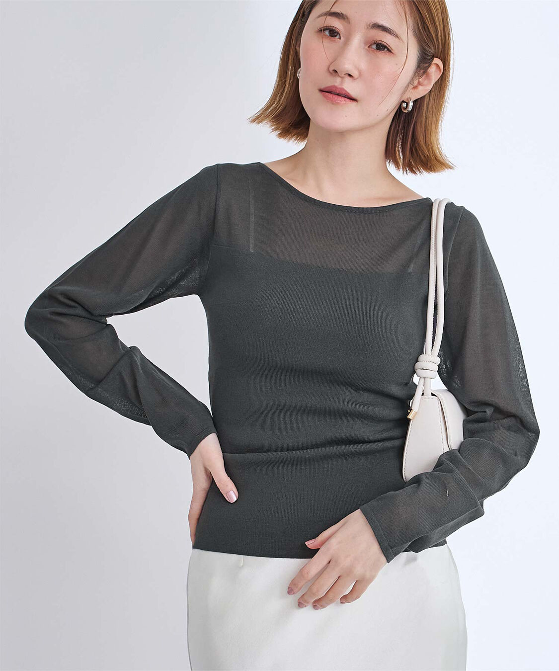 ur's「シアー切替ボートネックニット」|Tシャツ・カットソー|