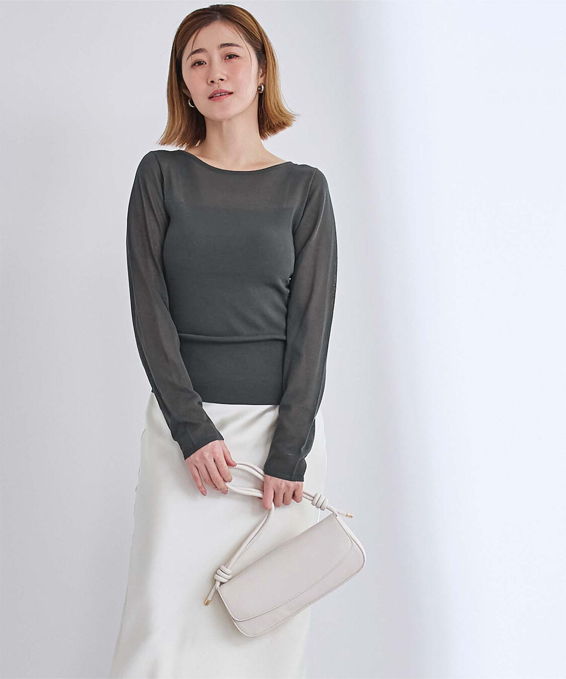 ur's「シアー切替ボートネックニット」|Tシャツ・カットソー|