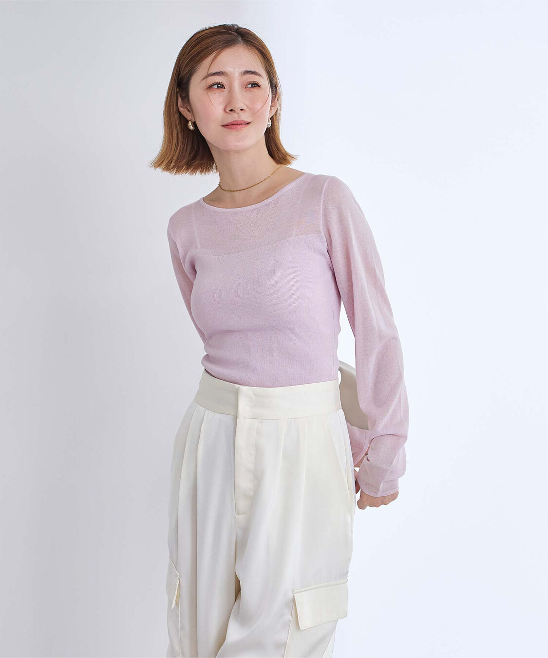 ur's「シアー切替ボートネックニット」|Tシャツ・カットソー|