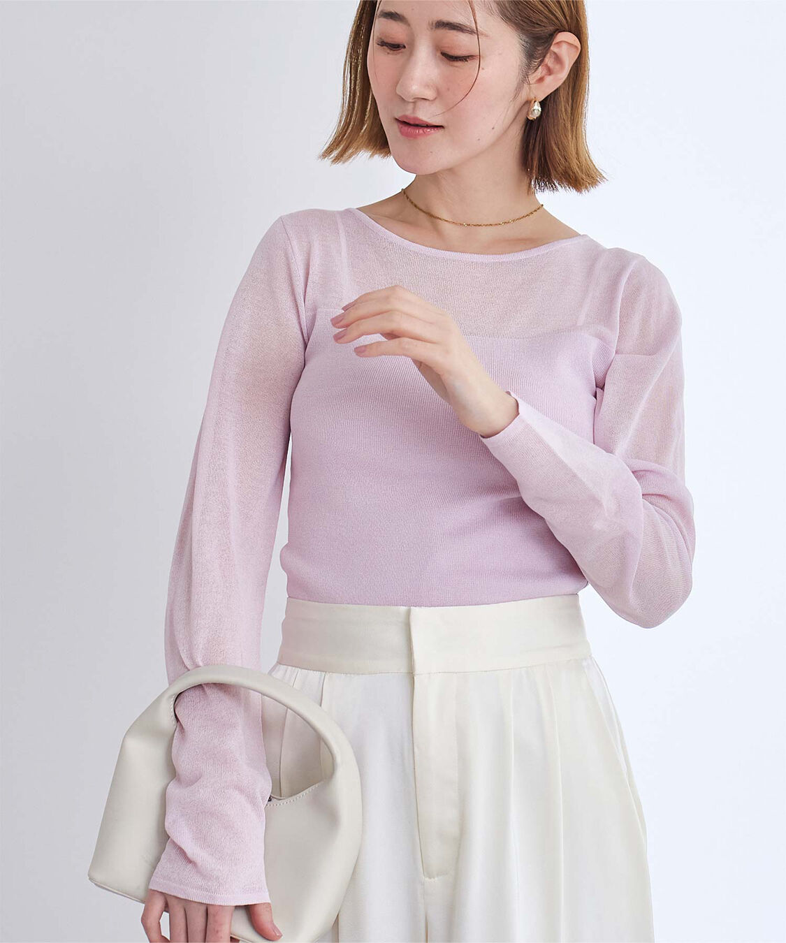 ur's「シアー切替ボートネックニット」|Tシャツ・カットソー|