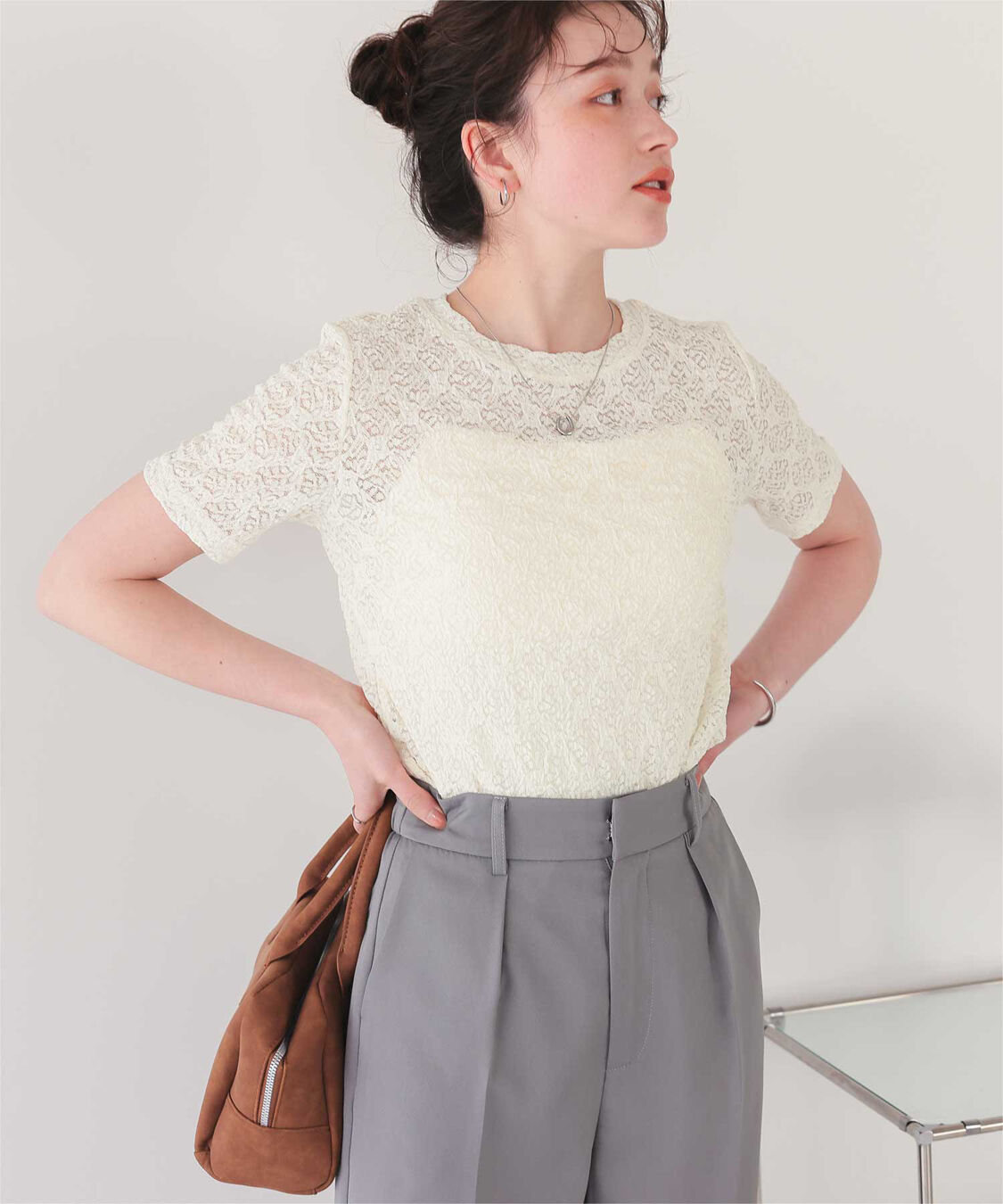 titivate「ハーフスリーブレーストップス」|Tシャツ・カットソー|