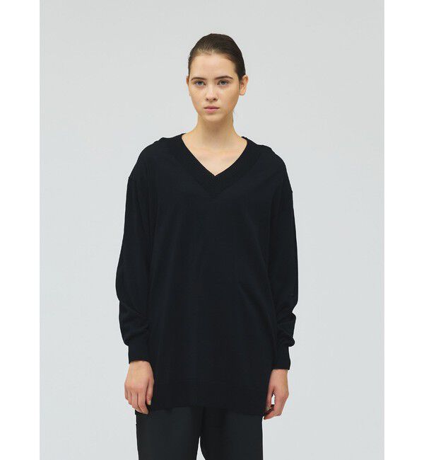mizuiro ind「mizuiro ind Vネックワイドプルオーバー」|ニット・セーター|ブラック