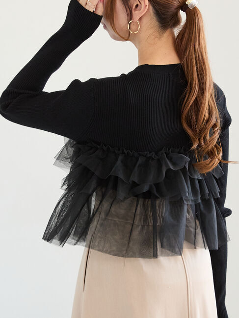 Te chichi「チュールフリルリブニット」|ニット・セーター|ブラック