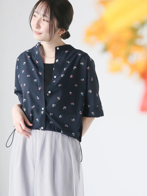 Te chichi TERRASSE「【日比谷花壇コラボ】プリントクロップドシャツ（セットアップ可）」|シャツ・ブラウス|ネイビー