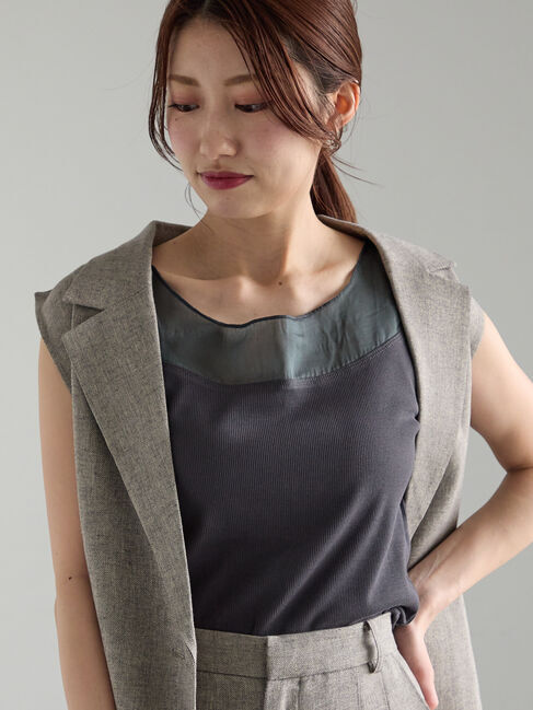 Te chichi「シアー切替スクエアネックタンクトップ」|Tシャツ・カットソー|