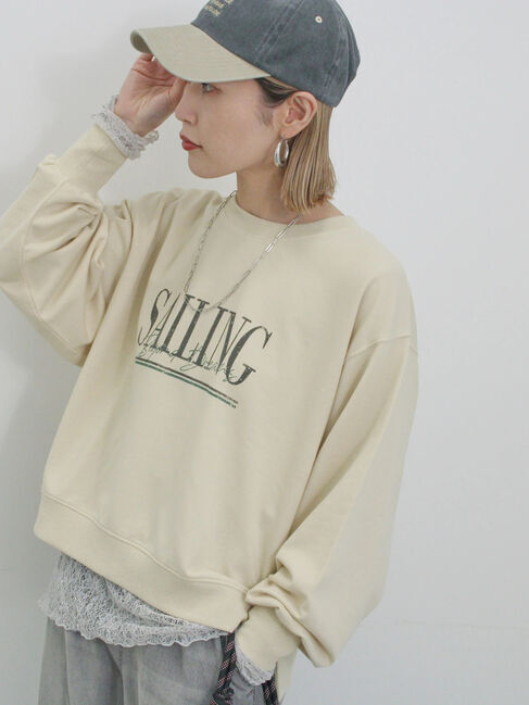 Samansa Mos2 blue「ミニ裏毛アソートプリントプルオーバー」|Tシャツ・カットソー|