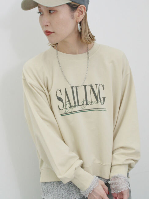 Samansa Mos2 blue「ミニ裏毛アソートプリントプルオーバー」|Tシャツ・カットソー|