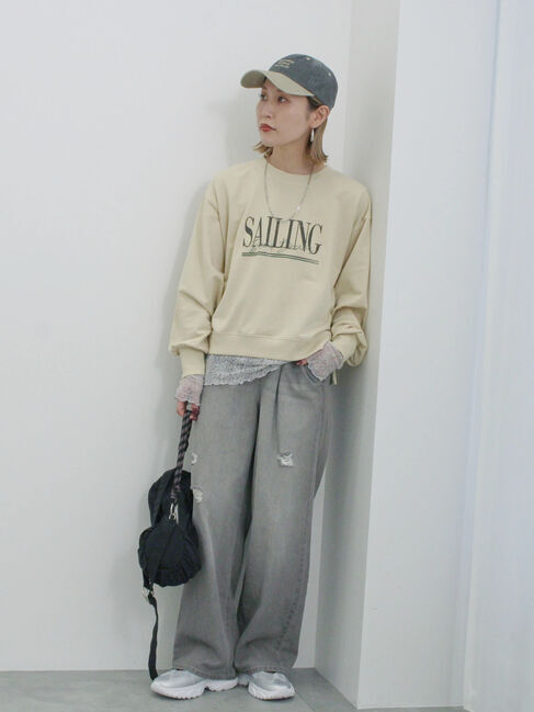 Samansa Mos2 blue「ミニ裏毛アソートプリントプルオーバー」|Tシャツ・カットソー|