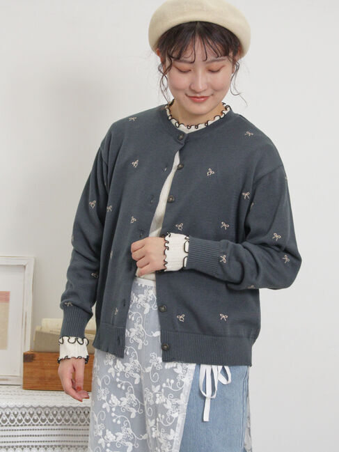 Samansa Mos2「リボン刺繍カーディガン」|カーディガン|