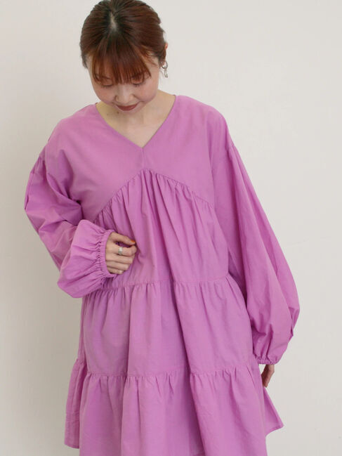 Samansa Mos2「ティアードVネックチュニック」|シャツ・ブラウス|ピンク