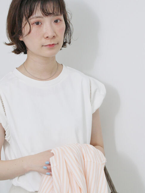 Samansa Mos2 blue「ハシゴレース付きフレンチTシャツ」|Tシャツ・カットソー|