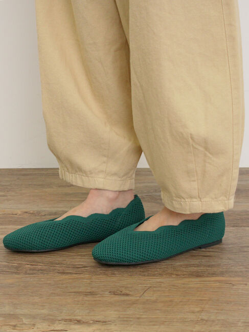 Samansa Mos2「ニットスカラップバレエシューズ」|ビジネス・ドレスシューズ|グリーン