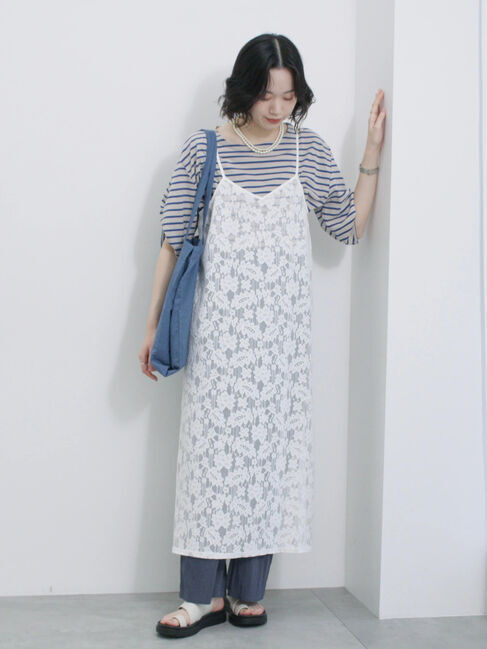 Samansa Mos2 blue「メッシュレースキャミワンピース」|ワンピース|