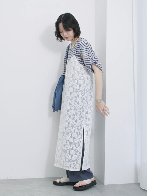 Samansa Mos2 blue「メッシュレースキャミワンピース」|ワンピース|