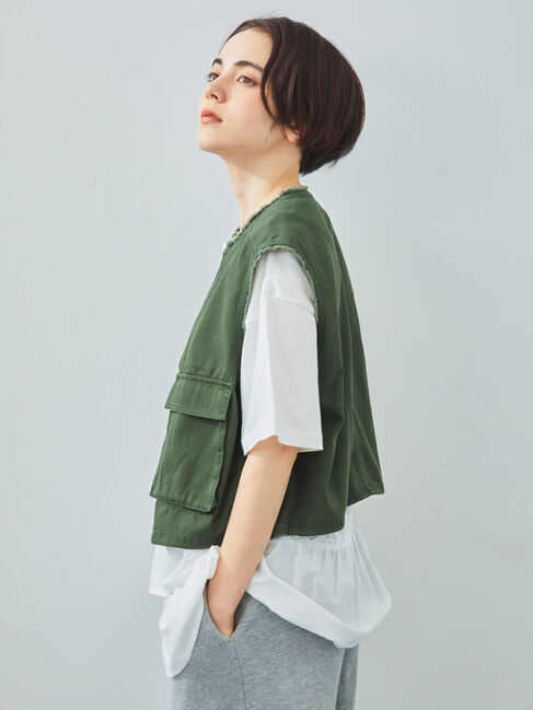 SM2「ツイル/デニムフリンジショートベスト」|ダウンベスト・ベスト|