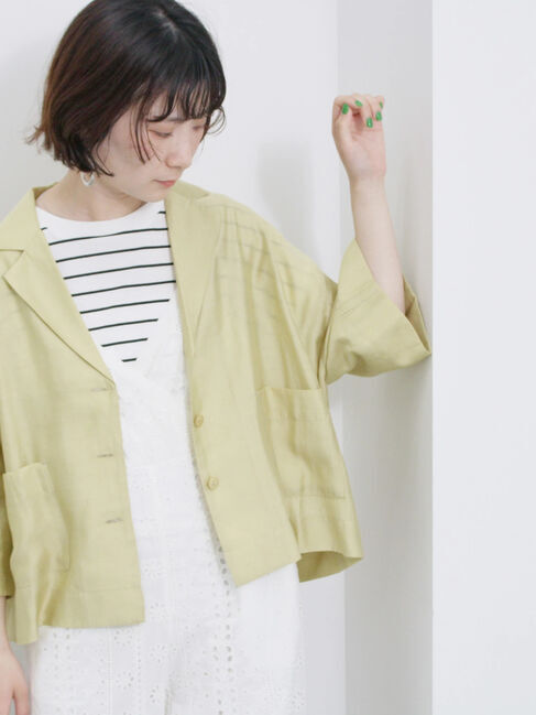 Samansa Mos2 blue「シアー開襟シャツ」|シャツ・ブラウス|イエロー