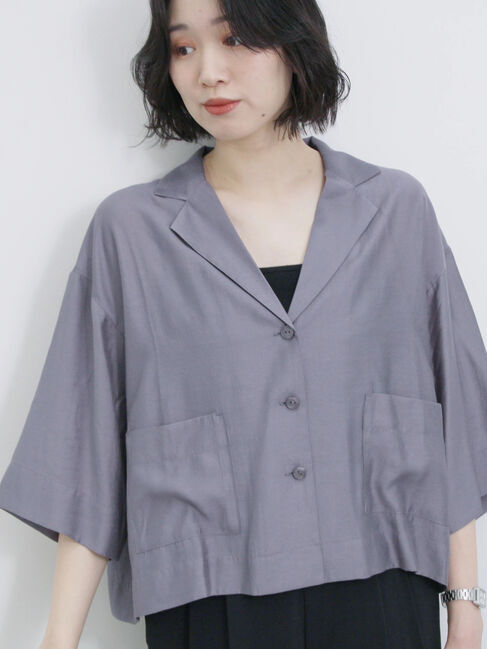 Samansa Mos2 blue「シアー開襟シャツ」|シャツ・ブラウス|