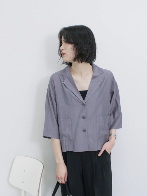 Samansa Mos2 blue「シアー開襟シャツ」|シャツ・ブラウス|