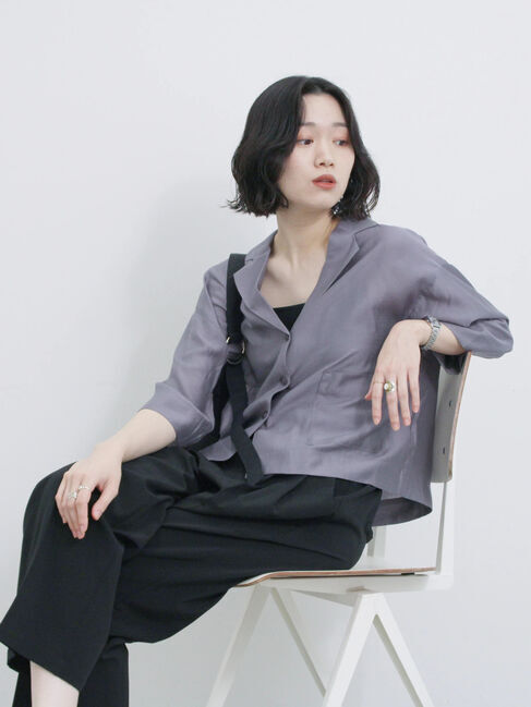 Samansa Mos2 blue「シアー開襟シャツ」|シャツ・ブラウス|