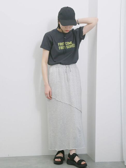 Samansa Mos2 blue「◎裏毛切替ナロースカート」|スカート|