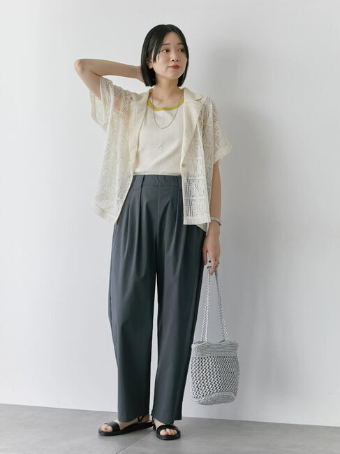 Samansa Mos2 blue「ストレッチタックカーブパンツ」|その他|