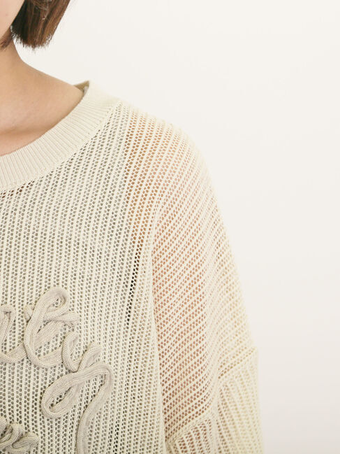 Samansa Mos2「テープロゴ刺繍ニットプルオーバー」|ニット・セーター|