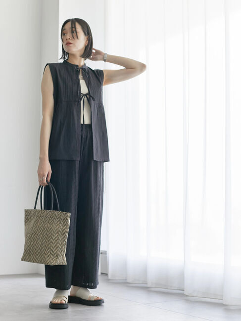 Samansa Mos2 blue「【Made in India】リボンベスト」|シャツ・ブラウス|