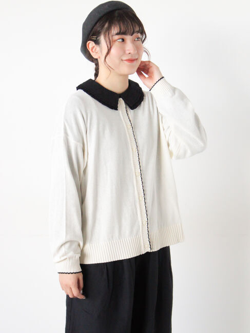 Samansa Mos2「配色スカラップカーディガン」|カーディガン|