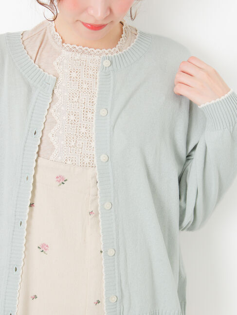 Samansa Mos2「配色スカラップカーディガン」|カーディガン|ミント