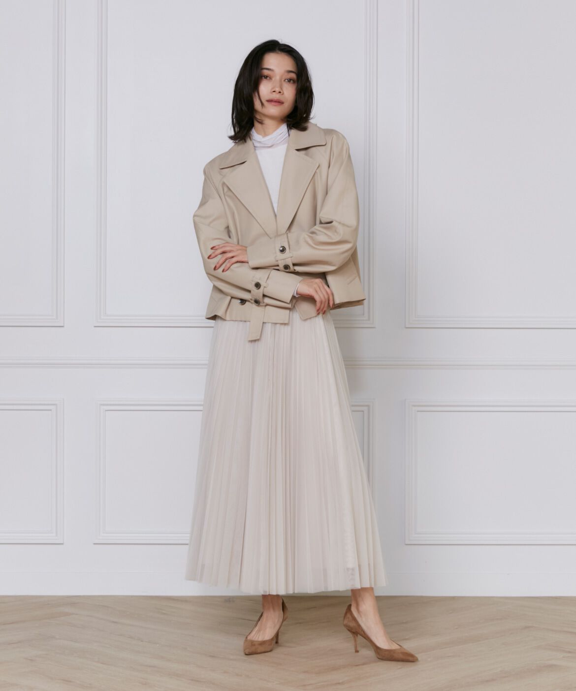 INED「《大きいサイズ》ショートトレンチコート」|トレンチコート|