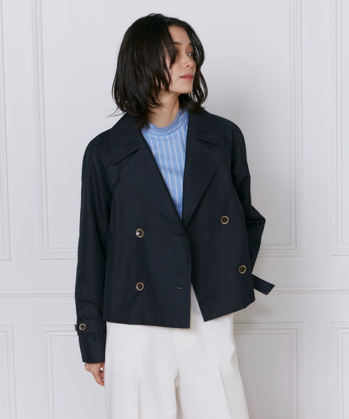 INED「《大きいサイズ》ショートトレンチコート」|トレンチコート|