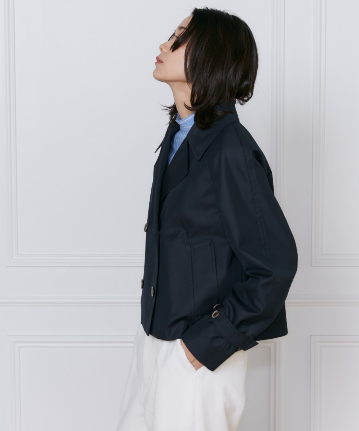 INED「《大きいサイズ》ショートトレンチコート」|トレンチコート|