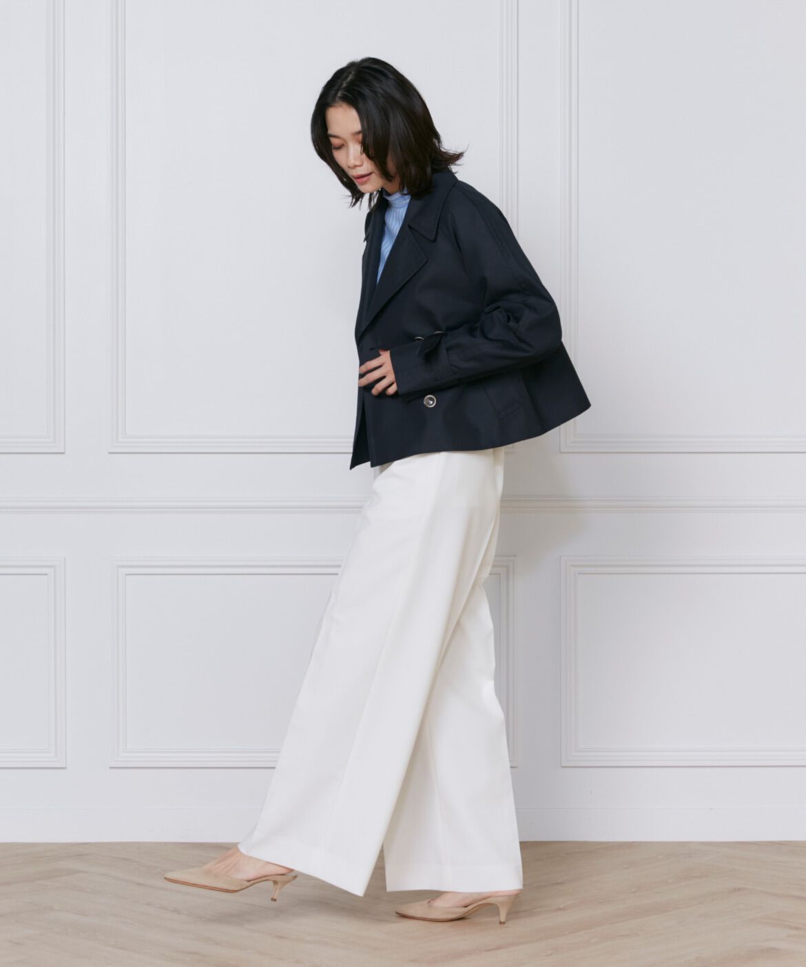 INED「《大きいサイズ》ショートトレンチコート」|トレンチコート|