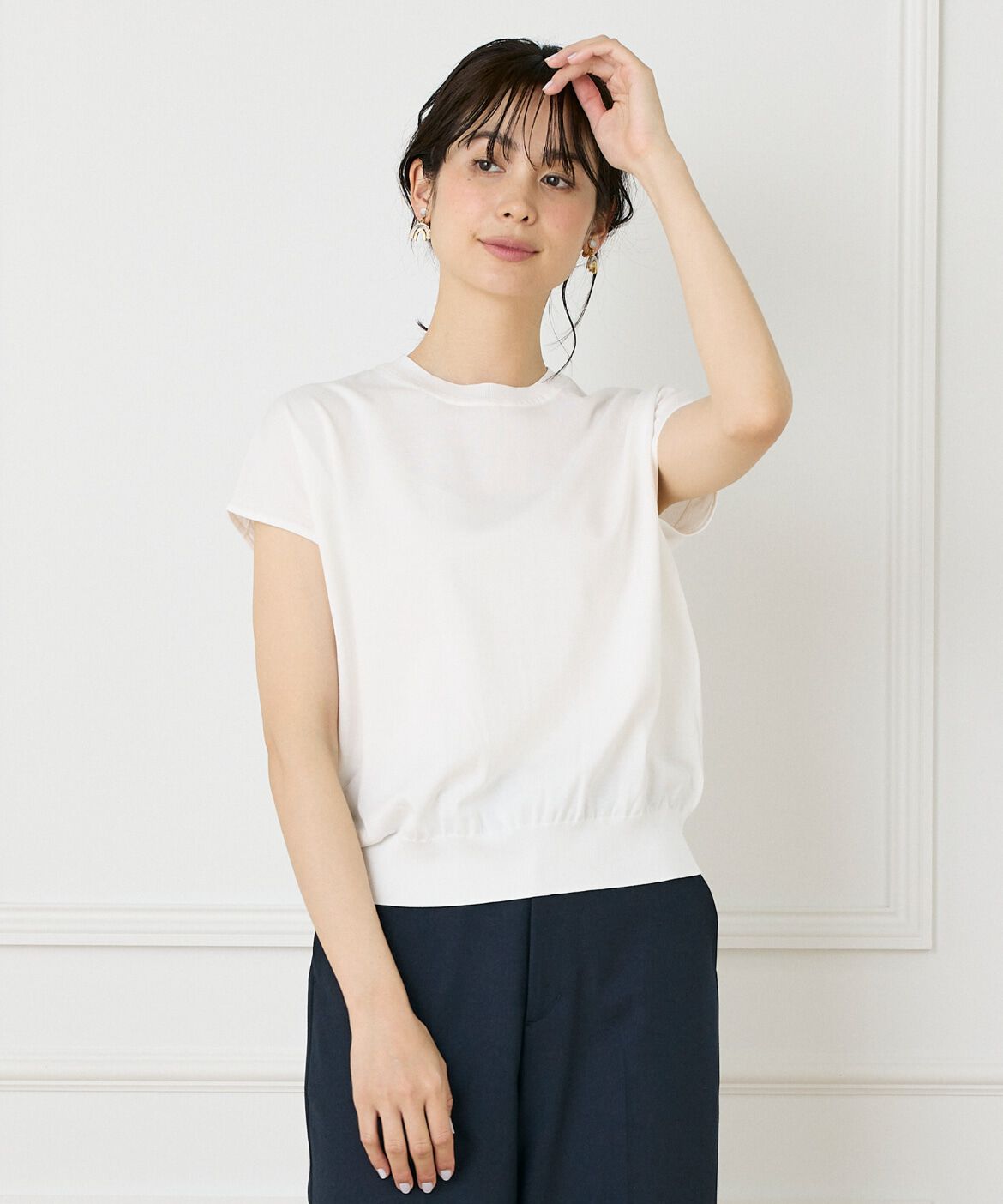 INED「《大きいサイズ》フレンチスリーブニットプルオーバー」|ニット・セーター|オフホワイト1