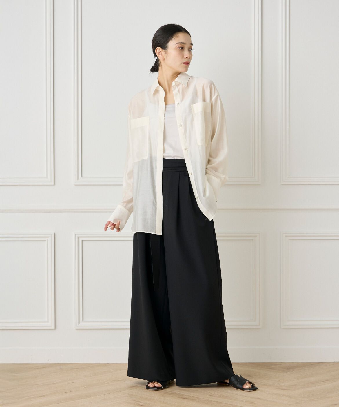 INED「《大きいサイズ》《WEB限定カラー》オーガンジーシアーシャツ」|シャツ・ブラウス|