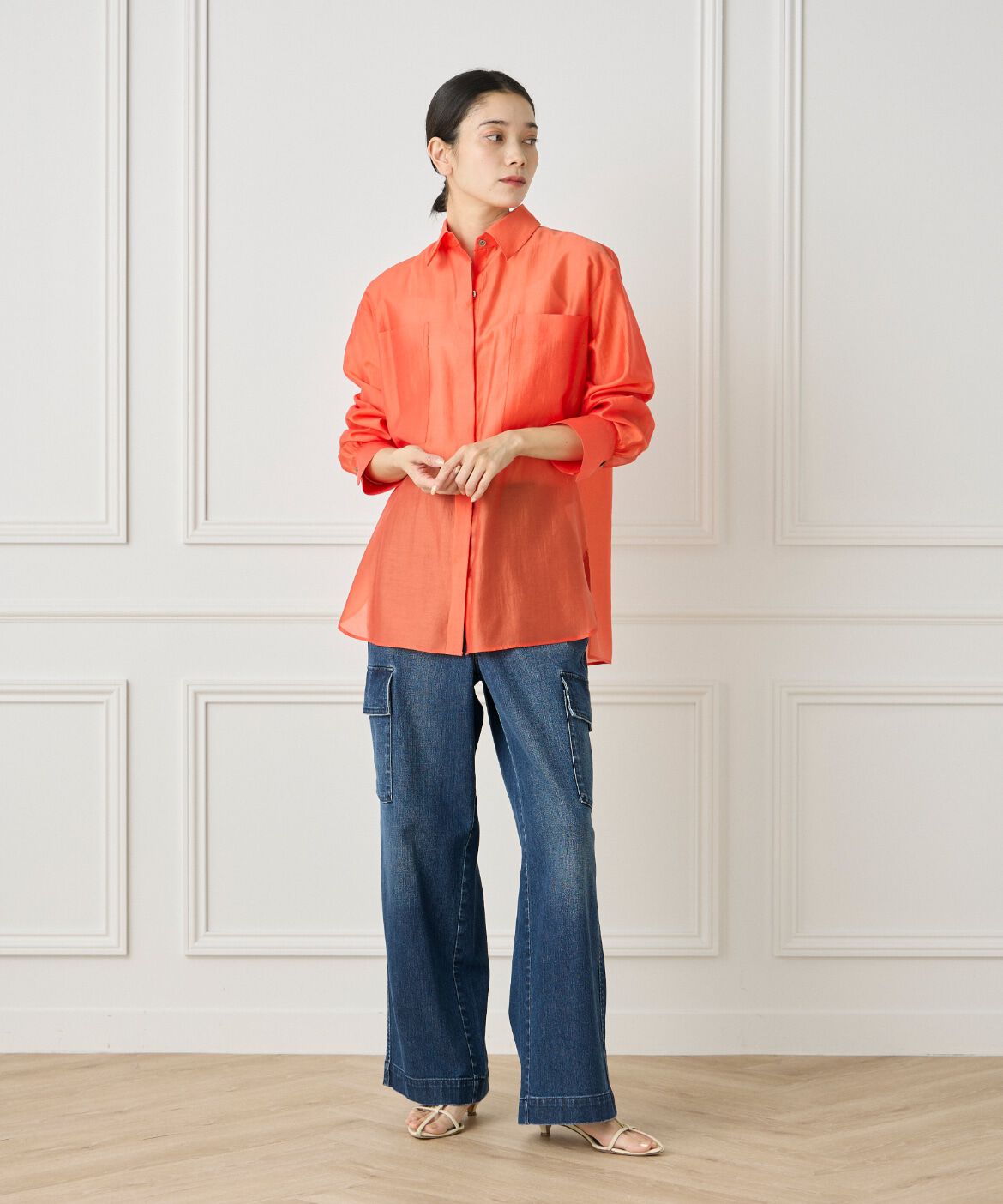 INED「《大きいサイズ》《WEB限定カラー》オーガンジーシアーシャツ」|シャツ・ブラウス|