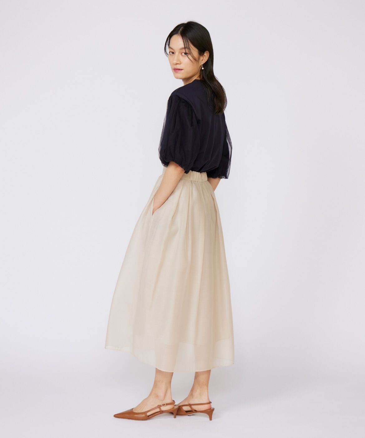 INED「袖チュールカットソー」|Tシャツ・カットソー|