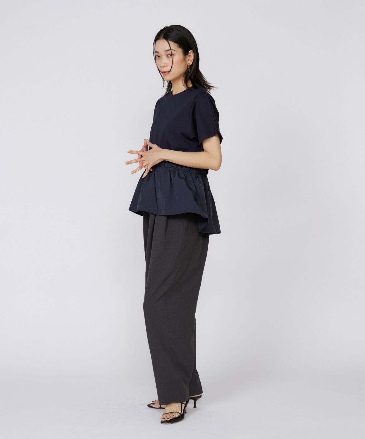 INED「《大きいサイズ》ドッキングペプラムカットソー」|Tシャツ・カットソー|